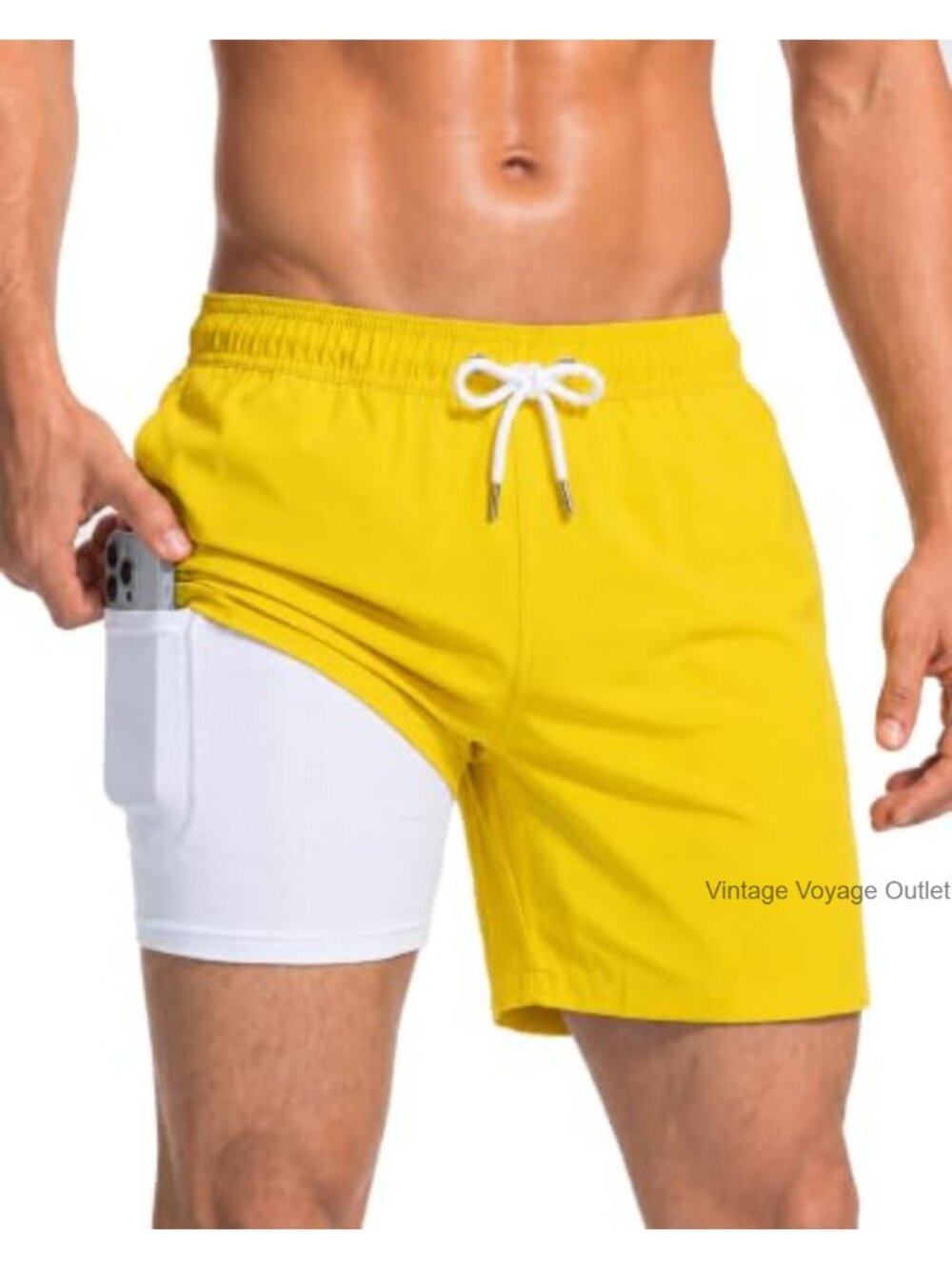 2-in-1 Men's Swim Trunks Quick Dry Board Shorts with Built-in Liner & Pockets